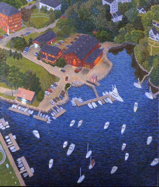 Yvonne Jacquette, Rockport Harbor, 2001, oil on canvas, museum purchase with support from the Friends of the Farnsworth Collection, 2002.16