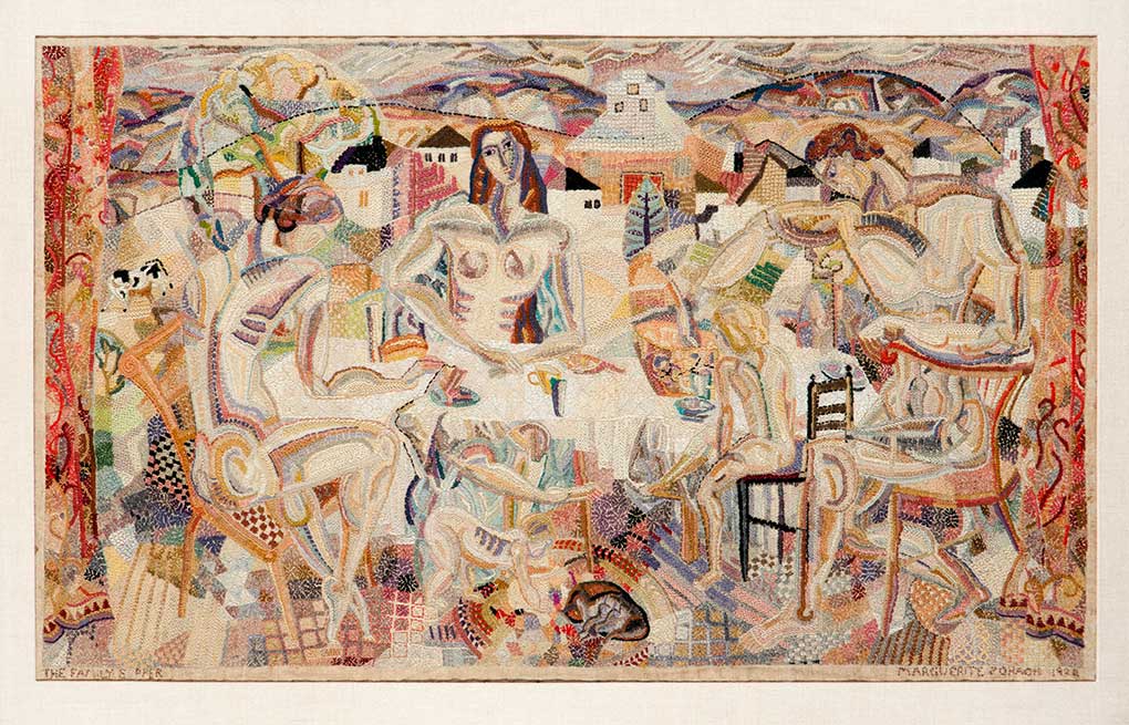 Marguerite Zorach, The Family Supper (Zorach Family), 1922, Wool embroidered on linen, Private Collection