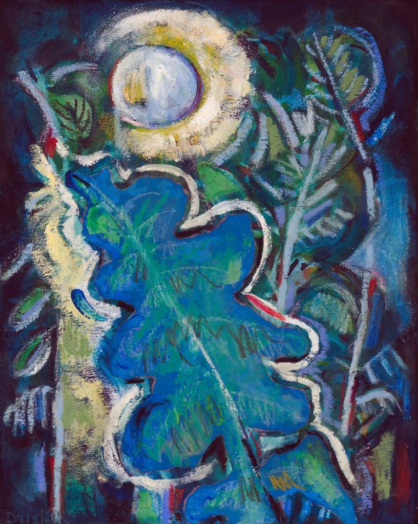 David C. Driskell, Cold Night, Falling Trees, 2005, Oil and collage on canvas, 20 x 16 inches, Museum purchase with support from the Friends of the Farnsworth Collection, 2006.10